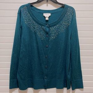 CJ Banks Women’s Sweater Green Hand Beaded sparkles throughout 1X GUC